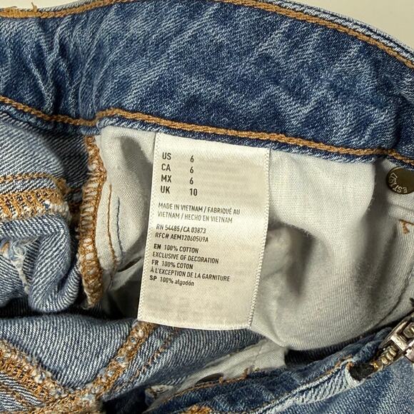 American Eagle Denim Mini A-Line Skirt Size 6 Blue Zip Front Raw Hem Distressed - Picture 5 of 5